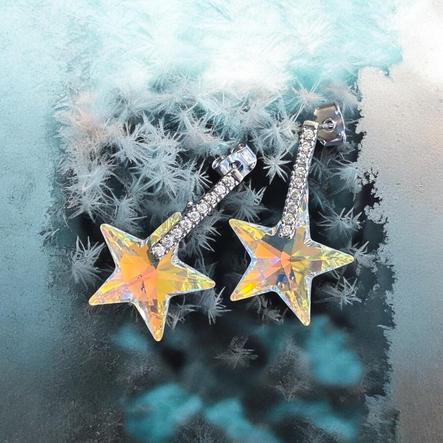 Star  Earrings, Swarovski Crystal Star Earrings, Glittering Crystal Star Earrings,Statement Earrings, Fancy Party Earrings, Holiday Earrings