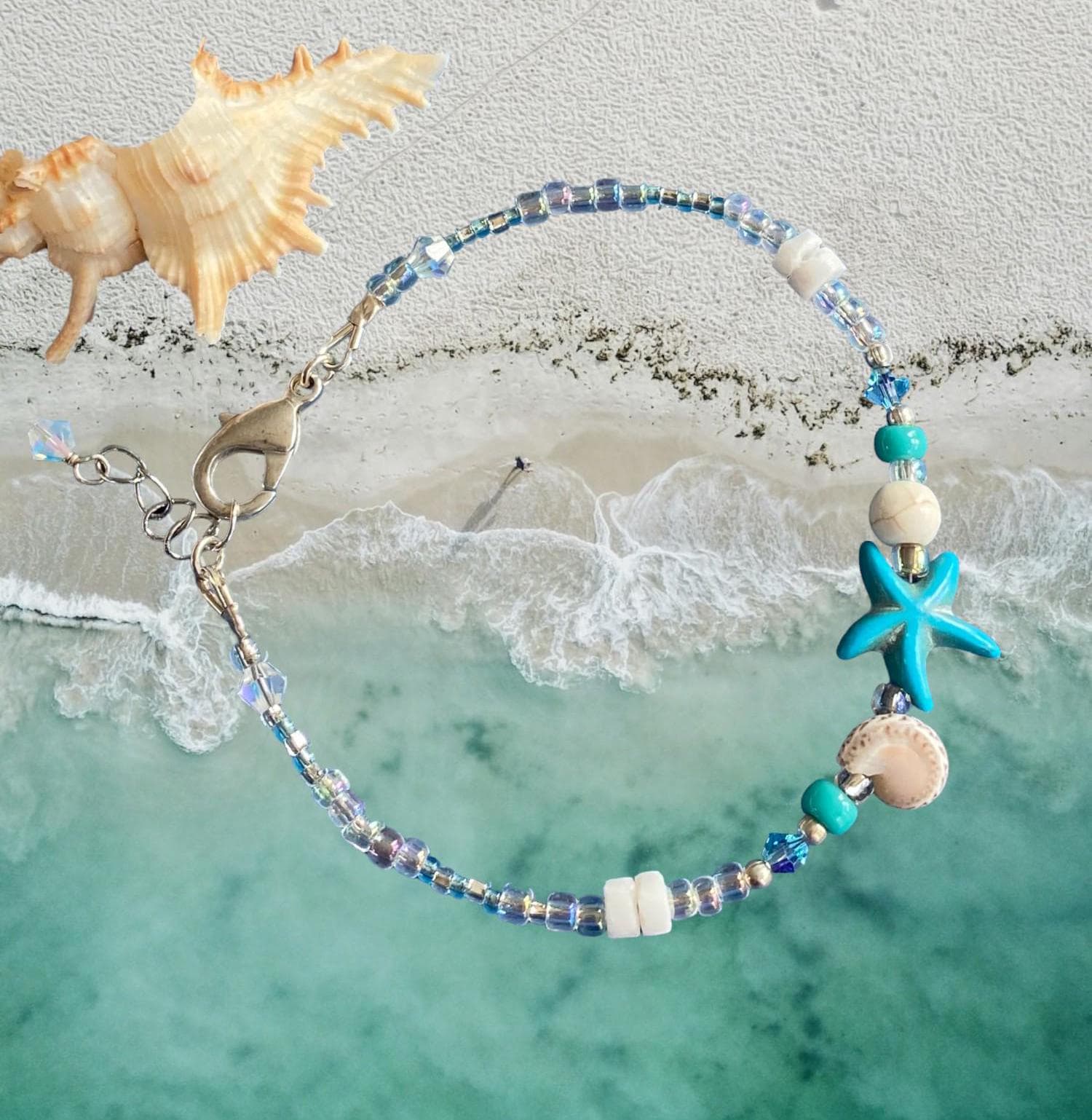Starfish Charm Bracelet, Beach theme Bracelets, Starfish Charm beaded Bracelet, Summer Beach Jewelry, Beach Boho Bracelet