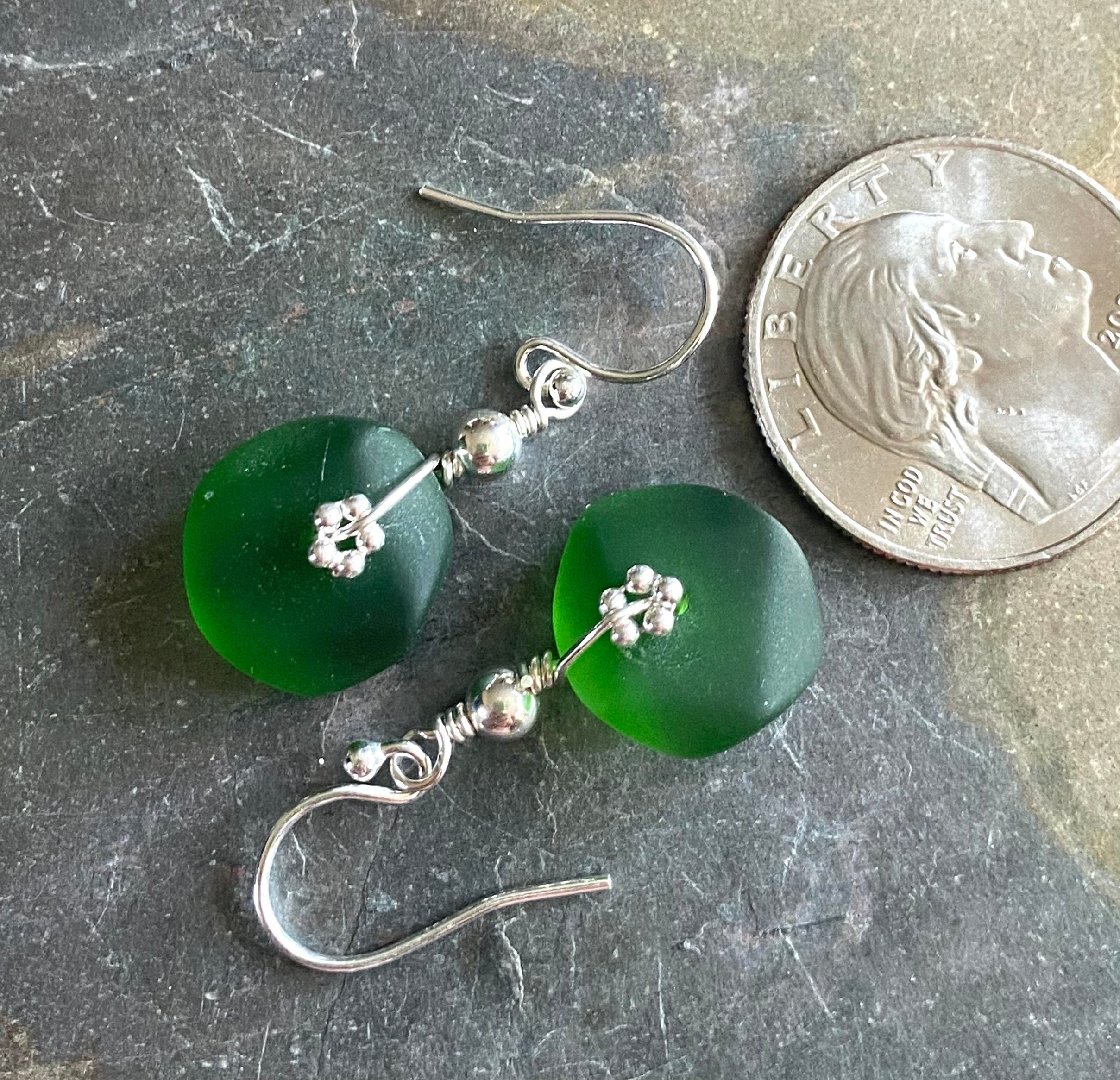 Green Beach Glass Jewelry, Shamrock Green Sea Glass  Necklace and Earrings in Sterling Silver, Sea Glass Necklace,  Sea Glass Jewelry SET,