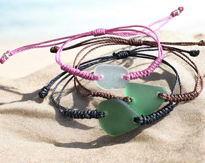 Handmade Macrame Sea Glass Bracelet, Hunter Green Sea Glass Bracelet, Adjustable Sea Glass Macrame Bracelets