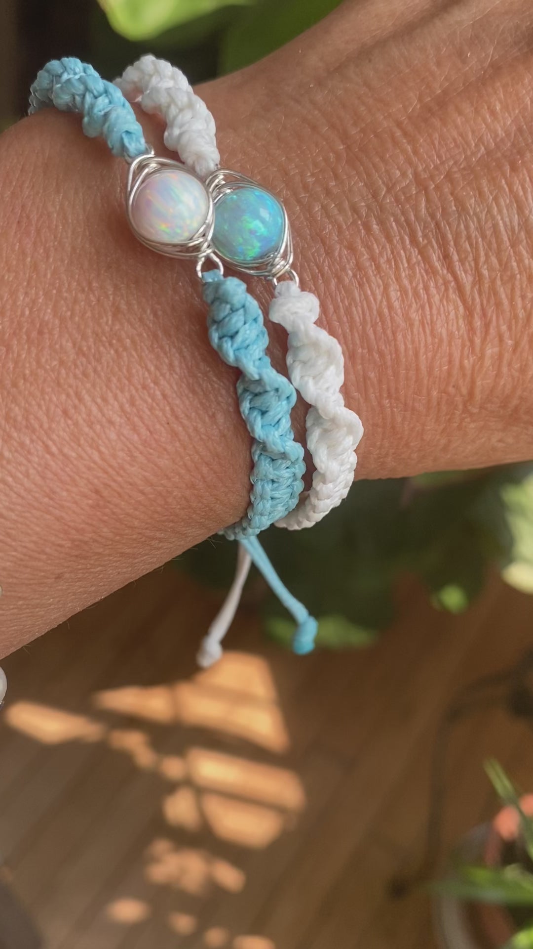 Wire Wrapped Opal macrame bracelet, White or Aqua Blue Opal Bracelet